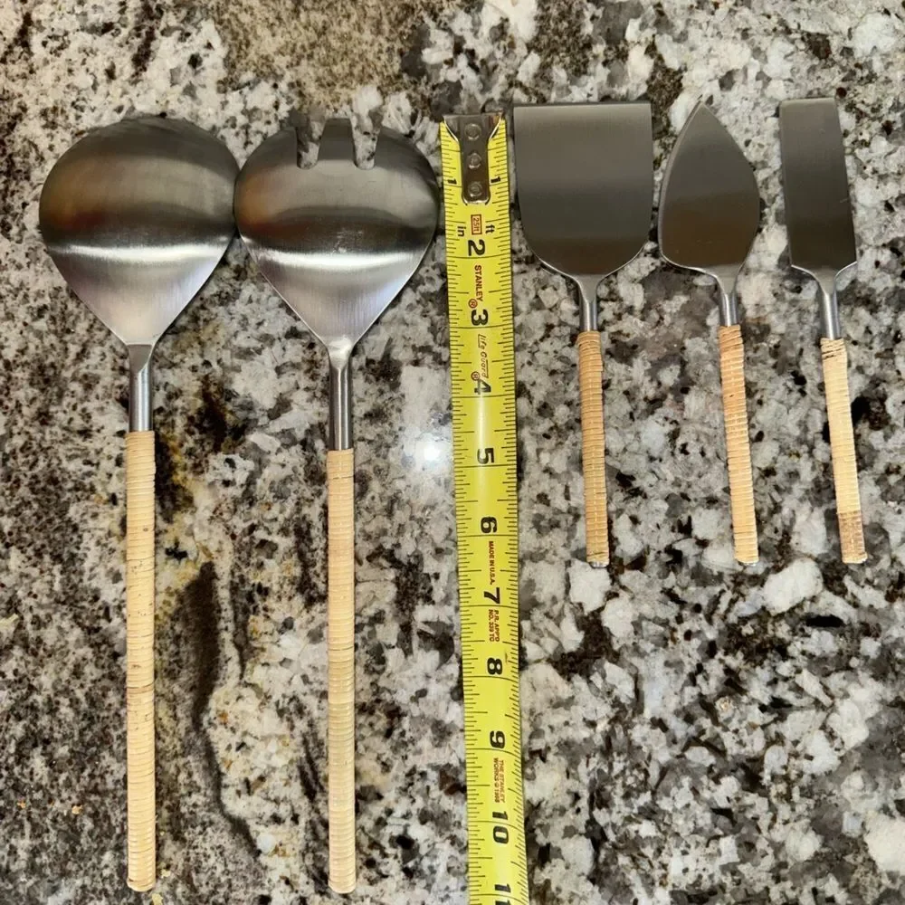 Salad Servers 2-Piece Matte Steel Rattan matching rattan cheese serving set.